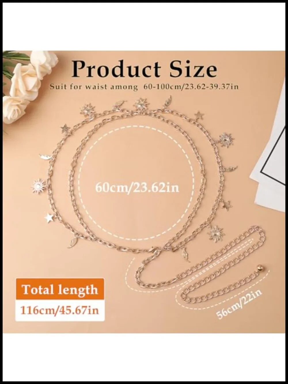 Double Layer Women's Metal Chain Belt Adjustable Waist Link Belt for Dresses